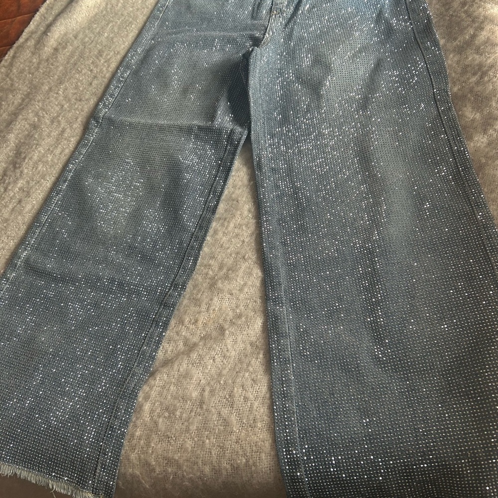 SHEIN Sparkling Silver Wide-Leg Jeans